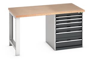 Bott Cubio Pedestal Bench with MPX Top & 6 Drawers - 1500mm Wide  x 900mm Deep x 840mm High. Workbench consists of the following components for easy self assembly:... 840mm High Benches